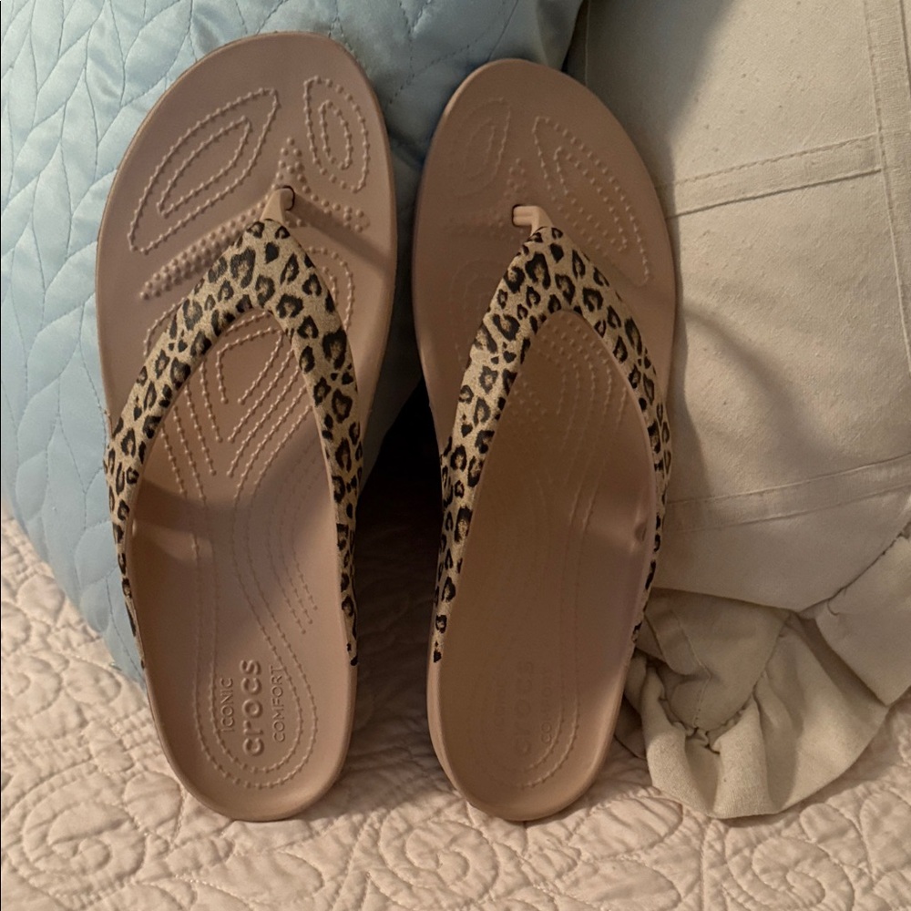 CROCS Women's Tan Leopard Sandals